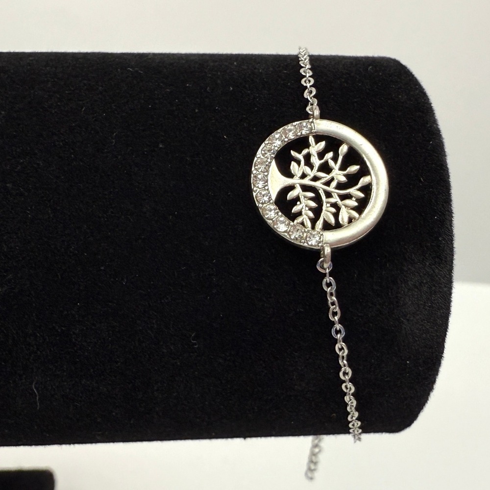 Tree of Life Charm Bracelet Silver Rhinestone Accent Boho Minimalist Jewelry 6.5